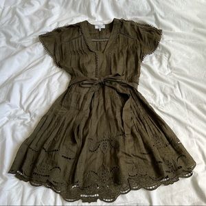 REISS - Olive Green Tie Waist Mini Dress- Size 8